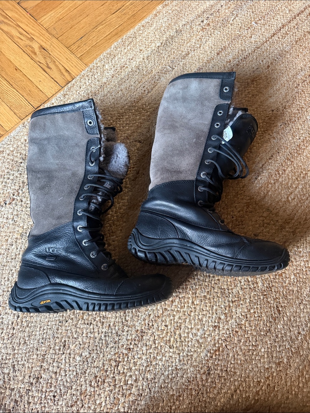 UGG Adirondack Women's Black and Gray Lace-Up Shearling Winter Boots